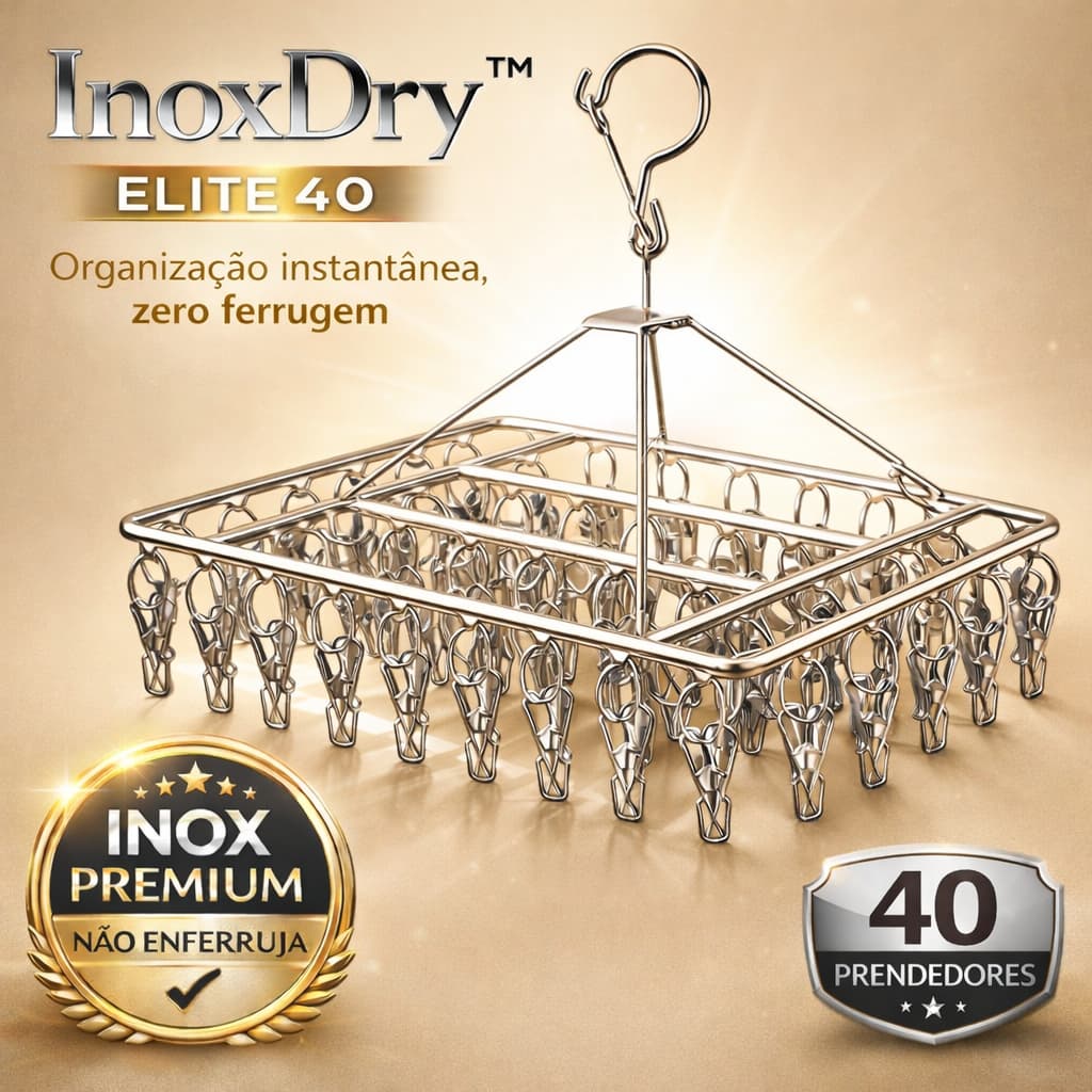 Varal Retratil Inox 40 Prendedores Dobrável Portatil Roupa InoxDry™ Elite