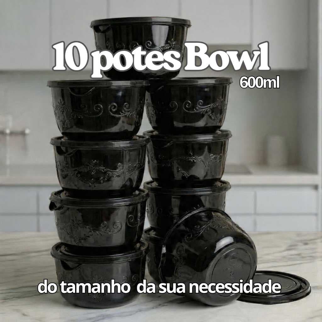 Kit 10 Potes de plástico redondo --> jogo de marmitas fitness --> armazenar alimentos