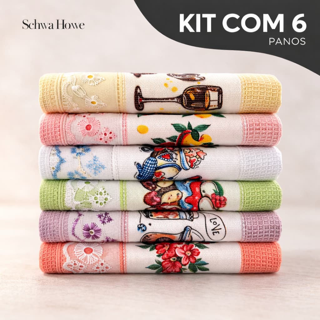 Kit 6 Panos De Prato Decorados Toalha De Louça Com Renda Para Cozinha Pano de Prato Copa Estampado Colorido Decorativo