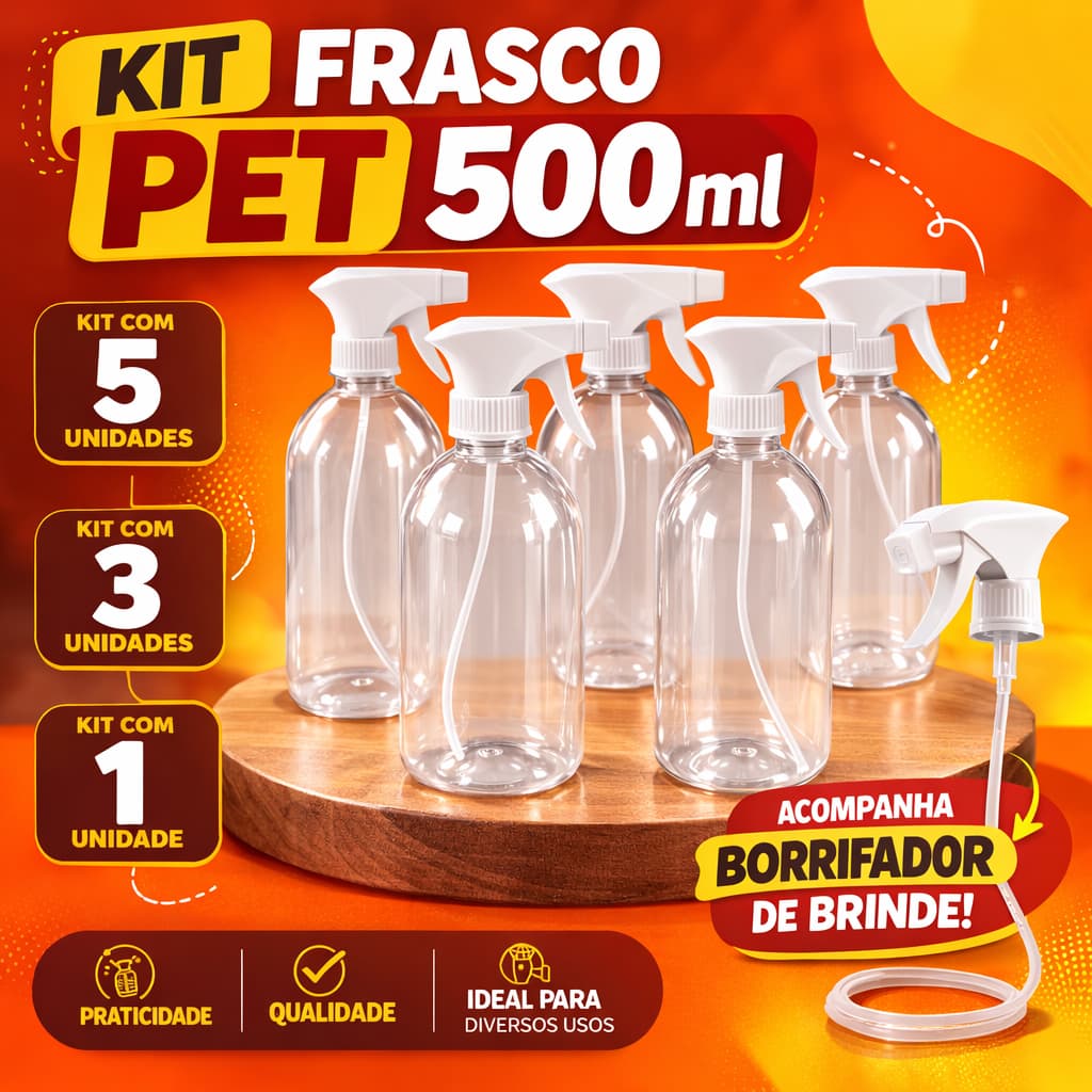 Combo 5, 3 ou 1 Un Frascos Pet Borrifador Premium Com Válvula Gatilho 500ml