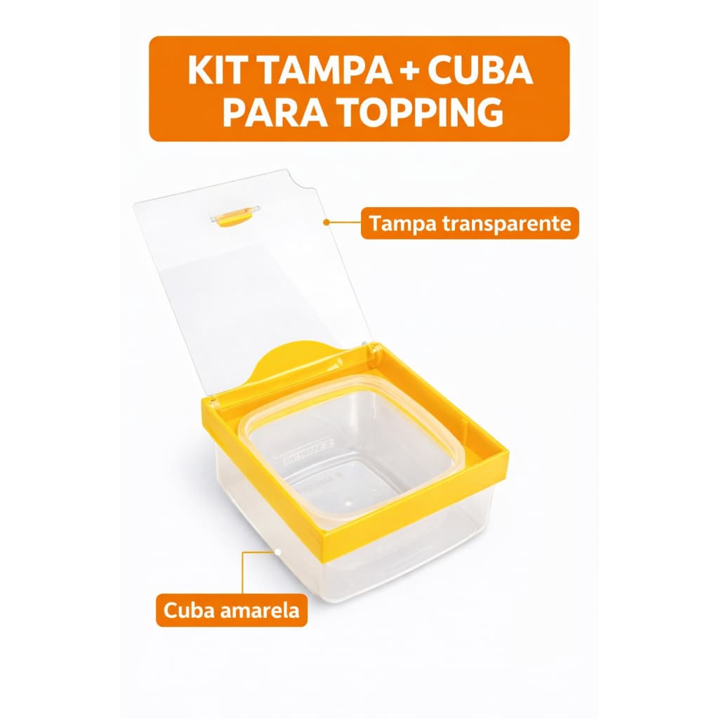 Kit Cuba + Tampa Amarela Pequena Acrílica para Acompanhamentos de Açaí complementos
