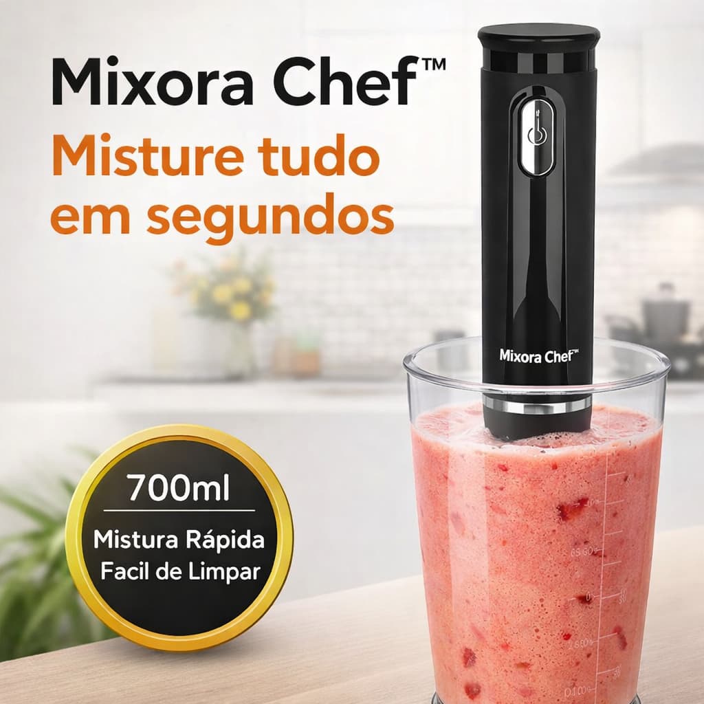 Mixer Elétrico Profissional 700ml 220V Mixora Chef™ – Processador Portátil para Vitaminas, Cremes e Molhos