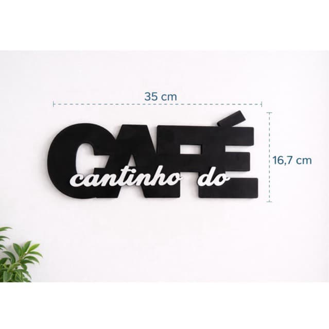 Placa Decorativa em MDF Preto e Acrílico Branco Cantinho do Café