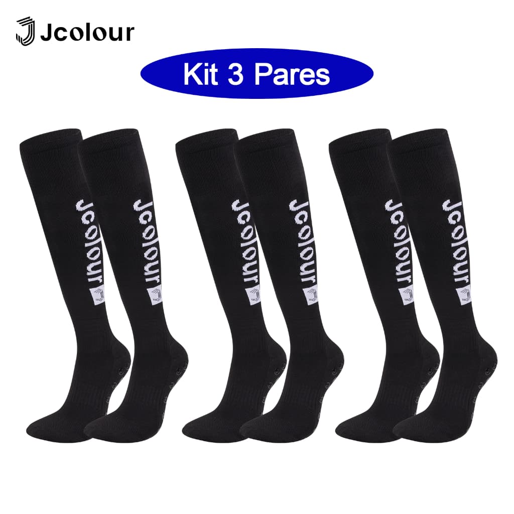 Jcolour Kit 3 Meias de Futebol Masculino Cano Longo Antiderrapantes Meias Esportivas Respiráveis