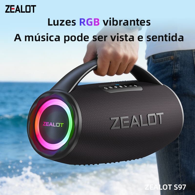 ZEALOT S97 Caixa de Som Bluetooth Portátil 80W Potente, TWS Estéreo, Bateria 16000mAh Longa Duração, Som HiFi para Festa