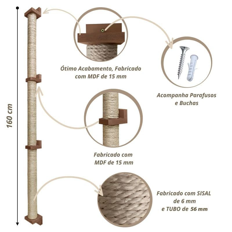 Torre Arranhador para gatos de parede 1.60 metros
