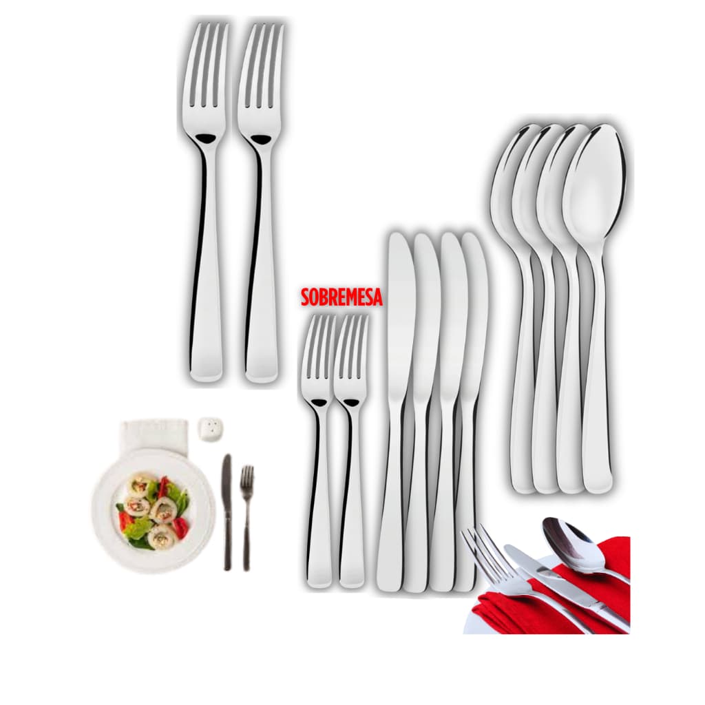Jogo de Talheres 48 24 e 16 Peças Garfo, Faca, Colher e Garfo sobremesa  Cozinha Aço Inox