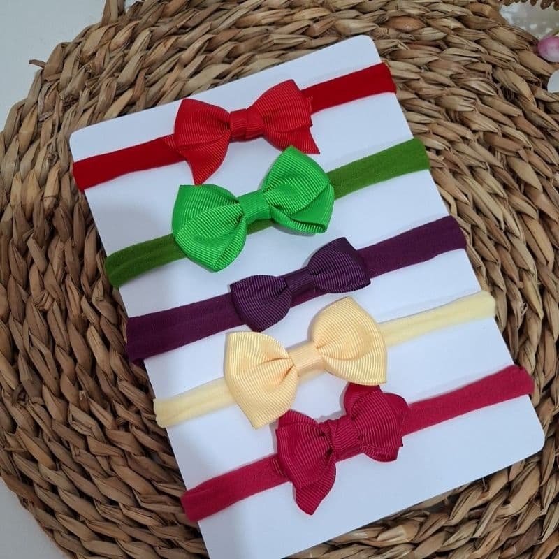 Kit 5 Faixas de Bebê com Laço Faixa Meia de Seda para Bebê  Tiara Bebê Recém-Nascido Acessório Cabelo Infantil