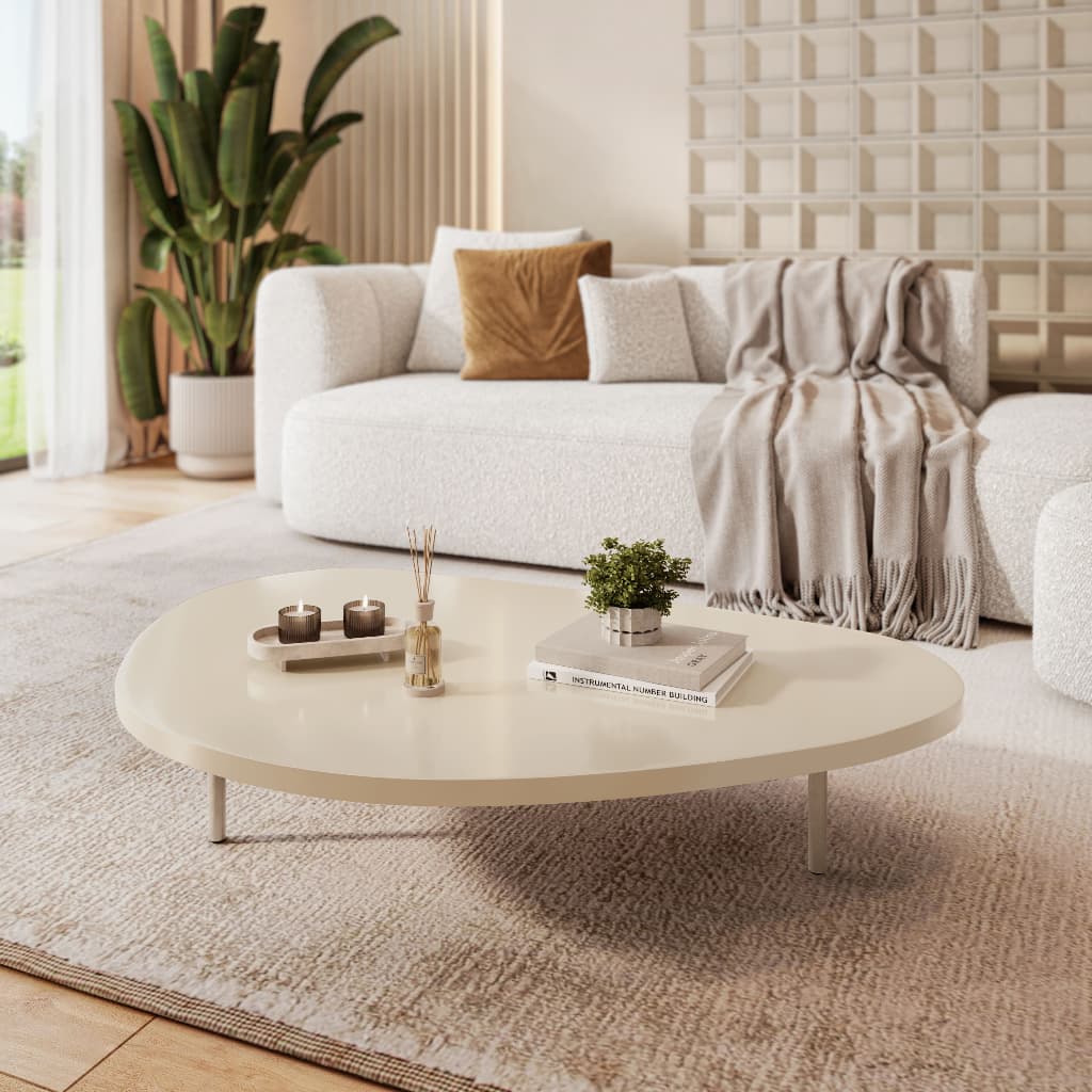 Mesa de Centro Mesinha Moderna Orgânica Sala de Estar Mesa Decorativa MDF Madeira com Pés em Metal