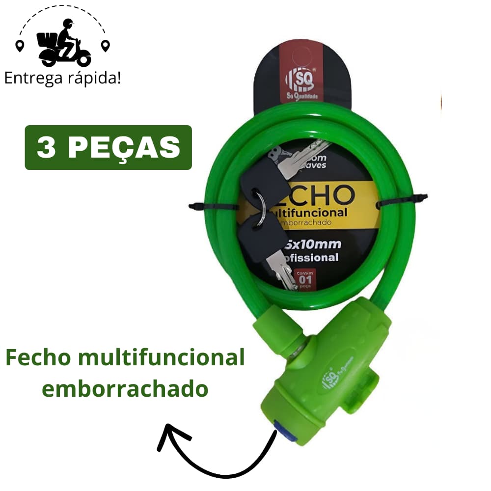 Kit 3 Corrente Cadeado para Moto Alta Segurança Trava Antifurto Reforçada Aço Temperado Emborrachado