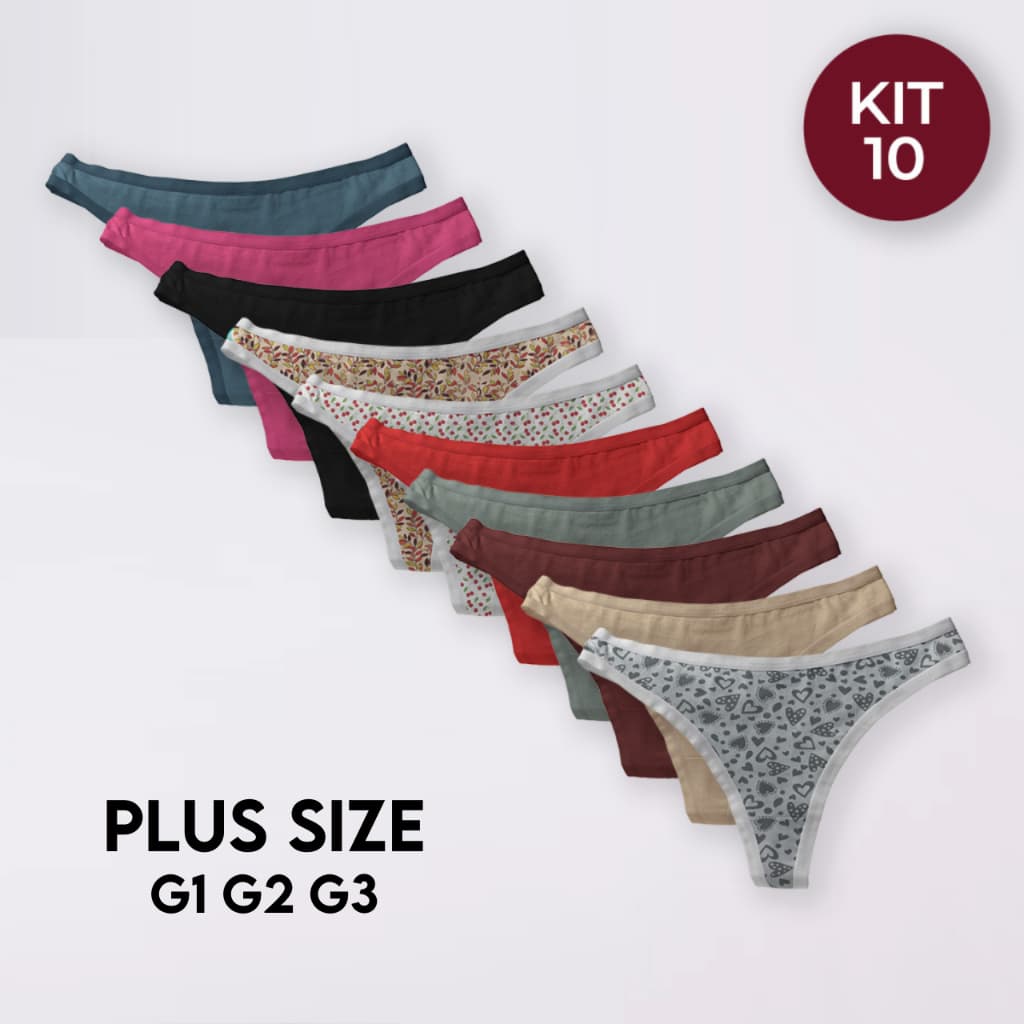 Kit 10 Calcinhas Plus Size com Acabamento em Viés Conforto, Estilo e Caimento Ideal