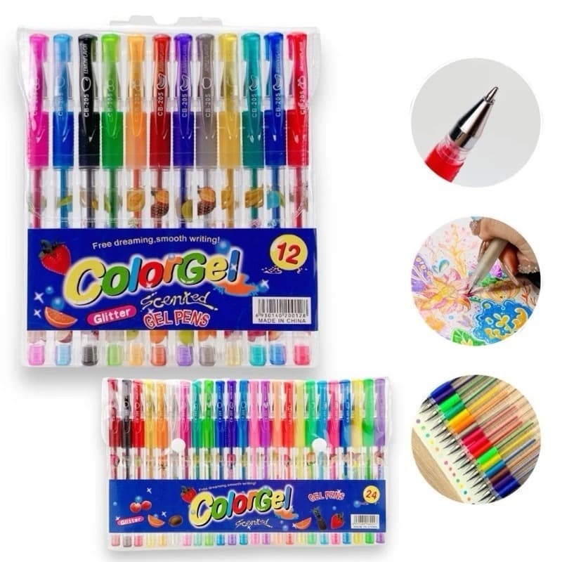 Caneta Gel Canetinhas Coloridas Perfumadas glitter kit Cores 6, 12 e 24 unidades