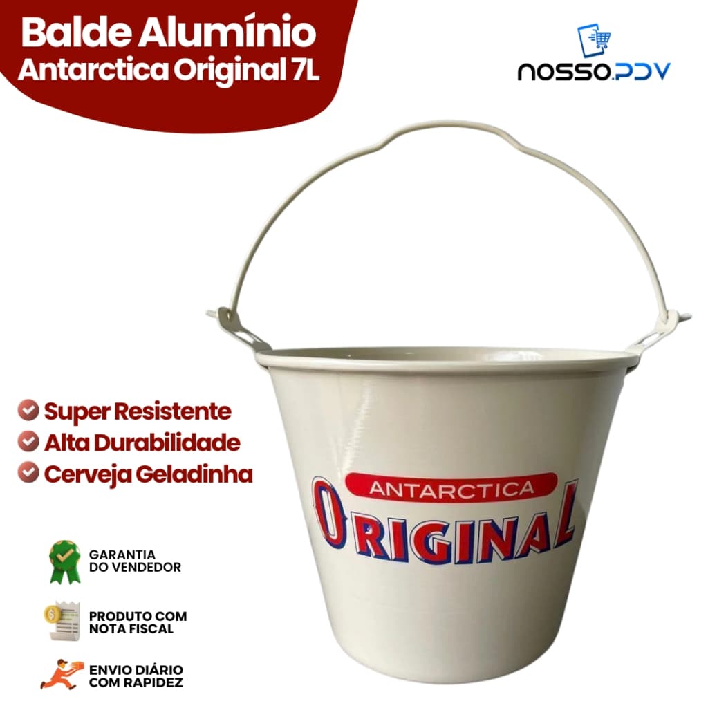 Balde de Alumínio 7 Litros Antarctica Original Ótimo para Bar Área de Churrasco Ideal para Long Neck Garrafas Gelo