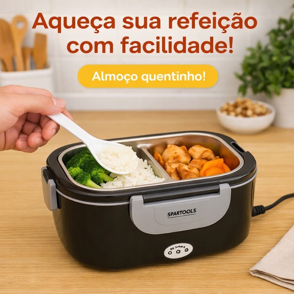 Marmita Elétrica Térmica Marmiteira Comida Quente  Preta Aquecedor Refeições Trabalho Viagem