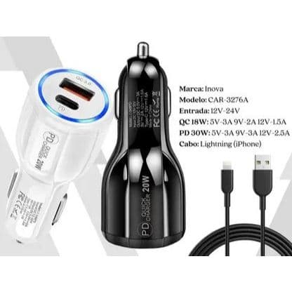 Kit 2 Carregadores Veiculares Inova CAR-3221 3.4A 2 USB Carregamento Rápido - Alta Qualidade.
