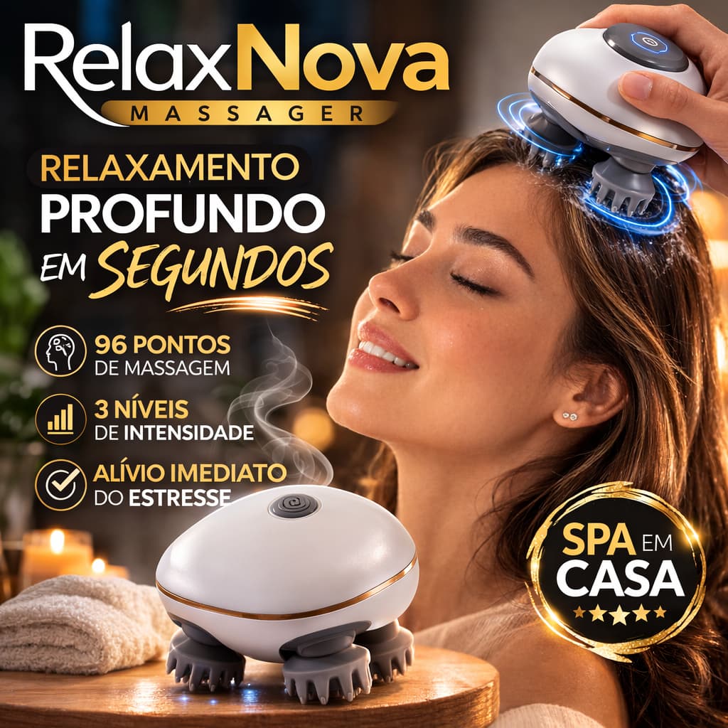 Massageador de Cabeça Elétrico RelaxNova Massager | Massageador Capilar Recarregável com 96 Pontos de Massagem