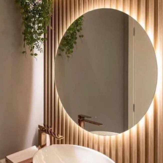 Espelho com led  Redondo fonte bivolt ou bateria  promoção Parede 60x60cm Orgânico kit instalação