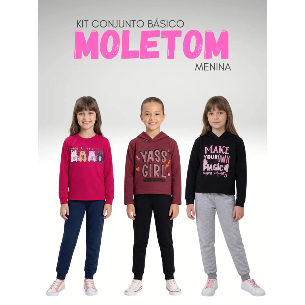 Kit 4 Peças/2 Conjuntos Moletom Feminino/Não dá Bolinha/Alta Qualidade - do 1 ao 16/Modelos Lindos/Cores Sortidas