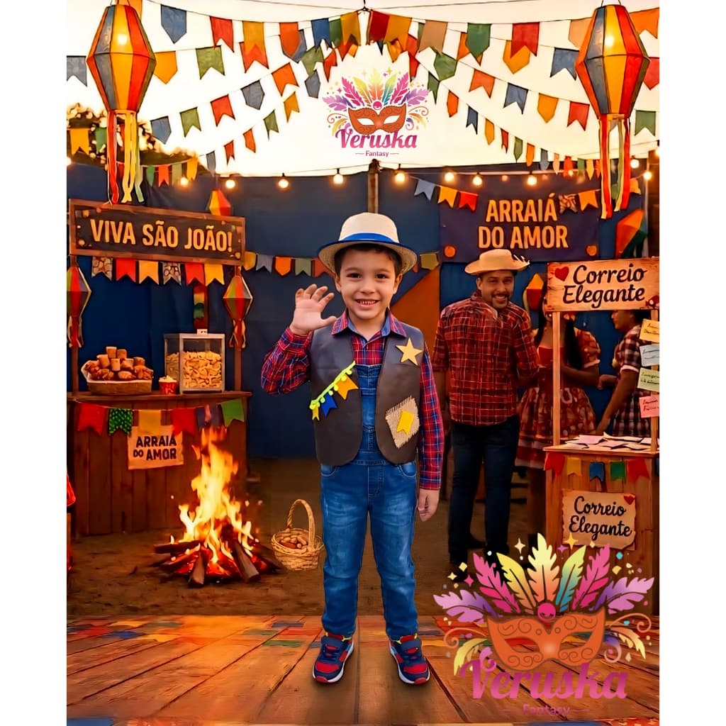 Colete São João Infantil Caipira Para Menino Xadrez Masculino Festa Junina