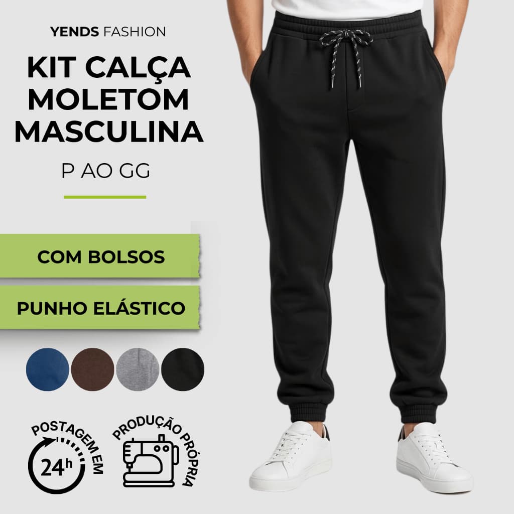 Kit Calça Moletom Jogger Masculina Plus Size Peluciada Felpada Yends 2 3 ou 4 Peças Inverno P Ao G1