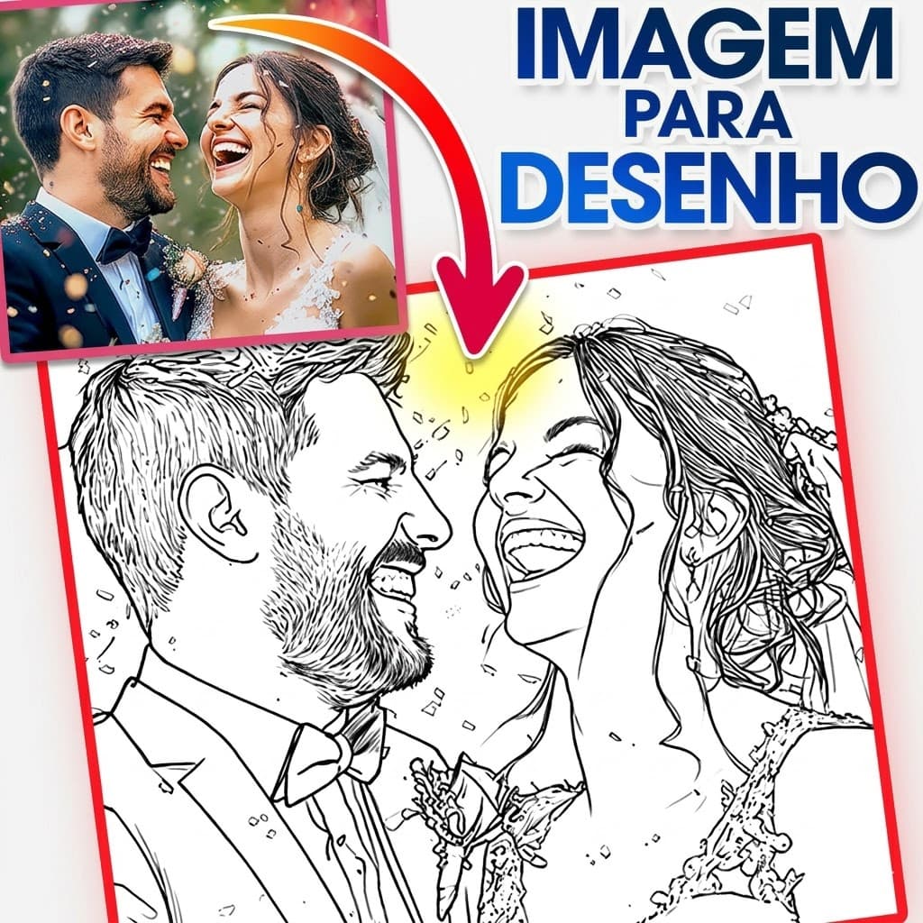 Foto para Desenho Line Art Personalizado (Arquivo Digital + 1 Cartão Físico) Para Convites Casamento