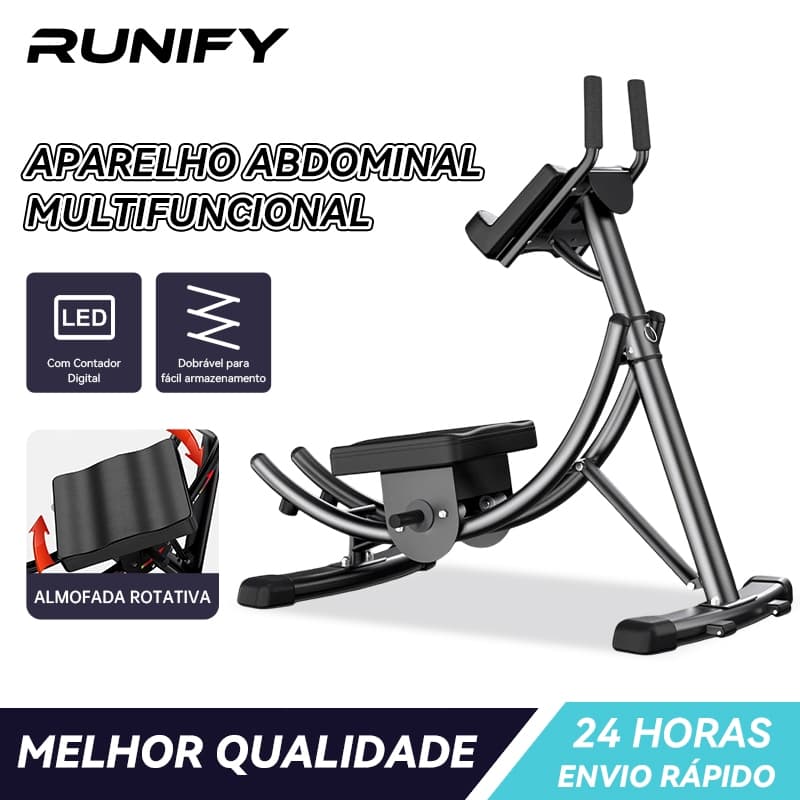 Runify Remo Abdominal com Almofada Grande Giratória Tela LED Exercício Multifuncional