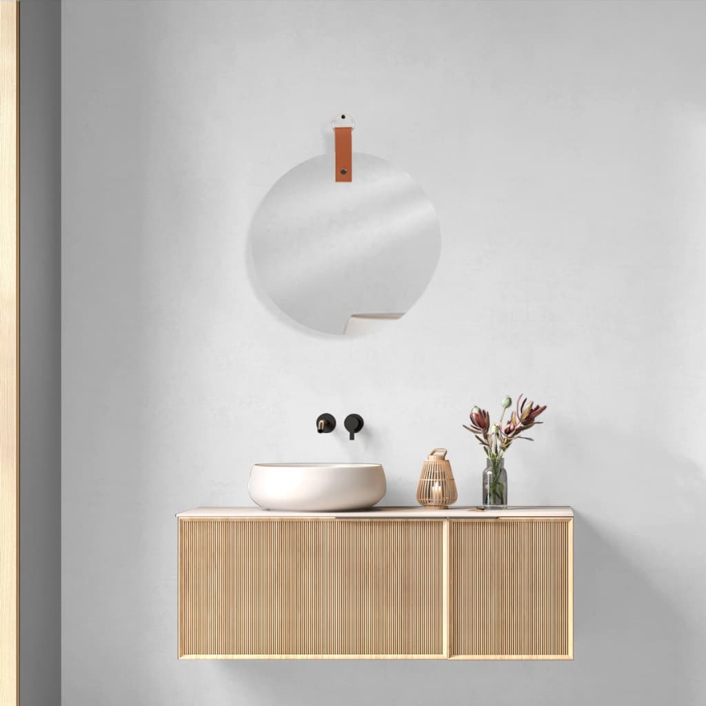 Espelho Redondo Decorativo com Alça de Couro 30x30cm – Design Moderno