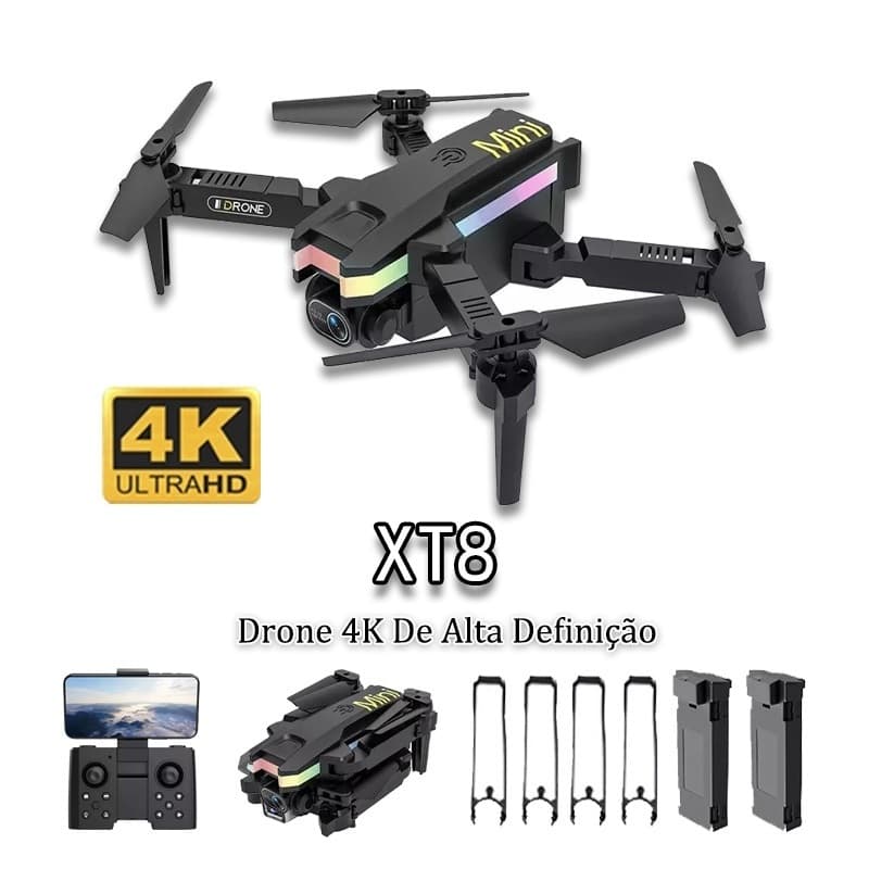 Drone XT8 Profissional Dobrável Com Câmera Dupla 4k Fullhd E 2 Bateria-P