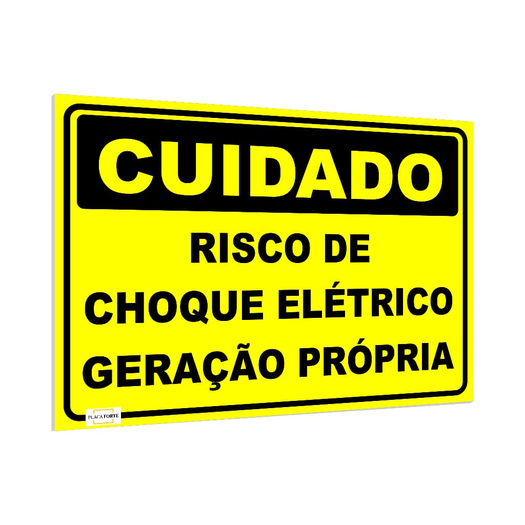 Placas de Cuidado Risco de Choque Geração Própria Padrão Sinalização 25x18cm 1mm e 2mm