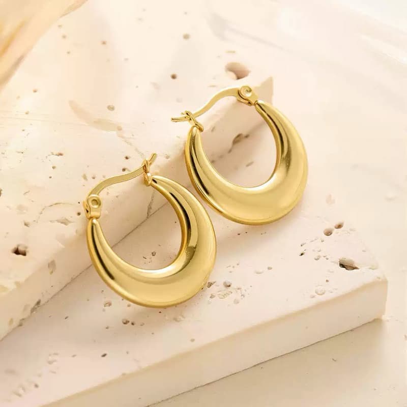 Brincos Argola Feminino Aço Inoxidável Antialérgico Banhado Ouro 18K Elegante Moda Presente