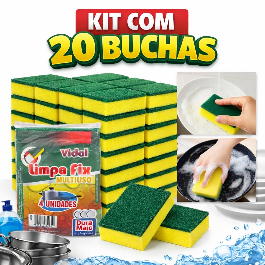Kit Bucha de Cozinha Multiuso Esponja Limpeza Louça Panela 5, 10, 15 ou 20 Un