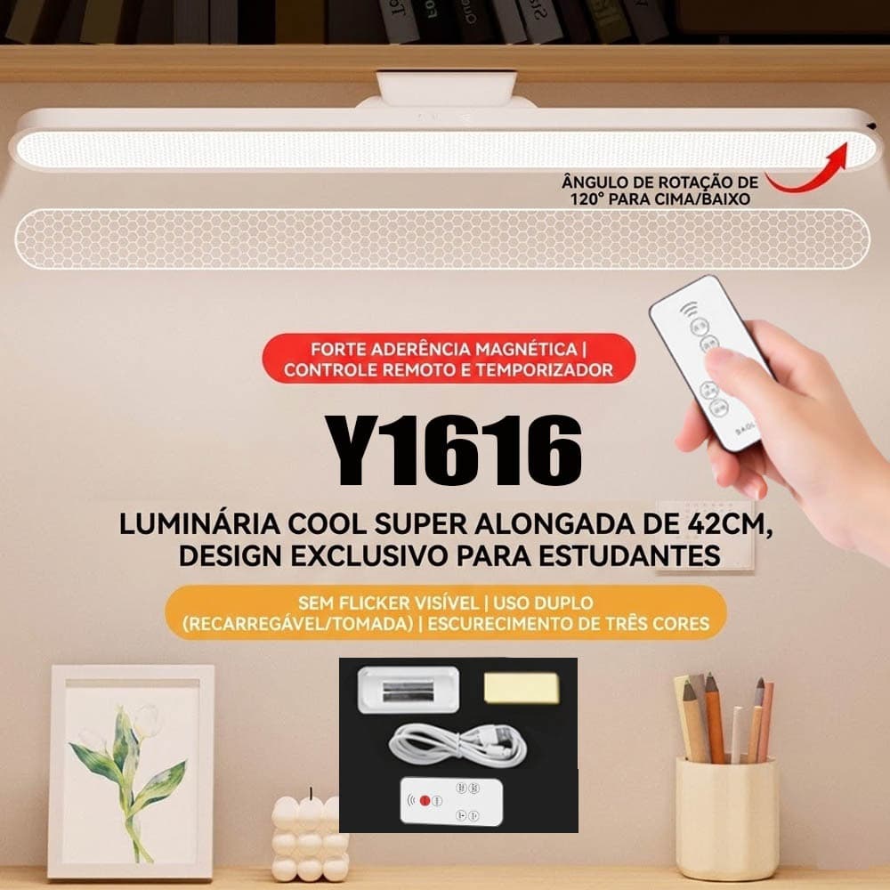 Luz LED Magnética Recarregável USB-C Abajur para Quarto e Estudo Proteção Ocular Com controle remoto
