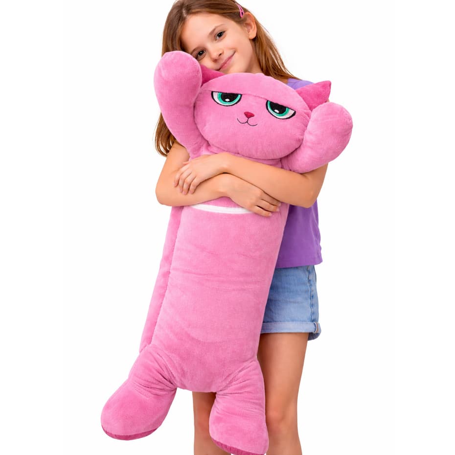 Xuxão Gato de Pelúcia Gigante 1,10m Almofada Antialérgico Macio Confortável Varias Cores Cinza Rosa Caramelo