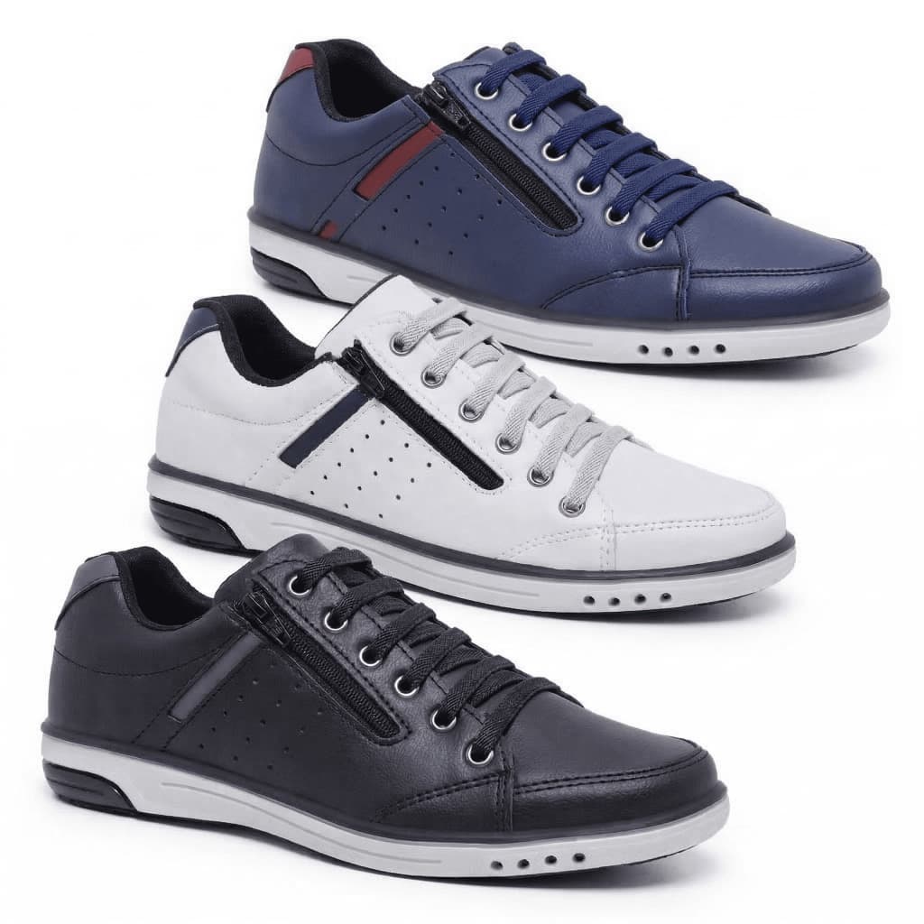 Kit 3 Pares Sapatênis Masculino Star Fox Casual Fechamento Elastico e Ziper