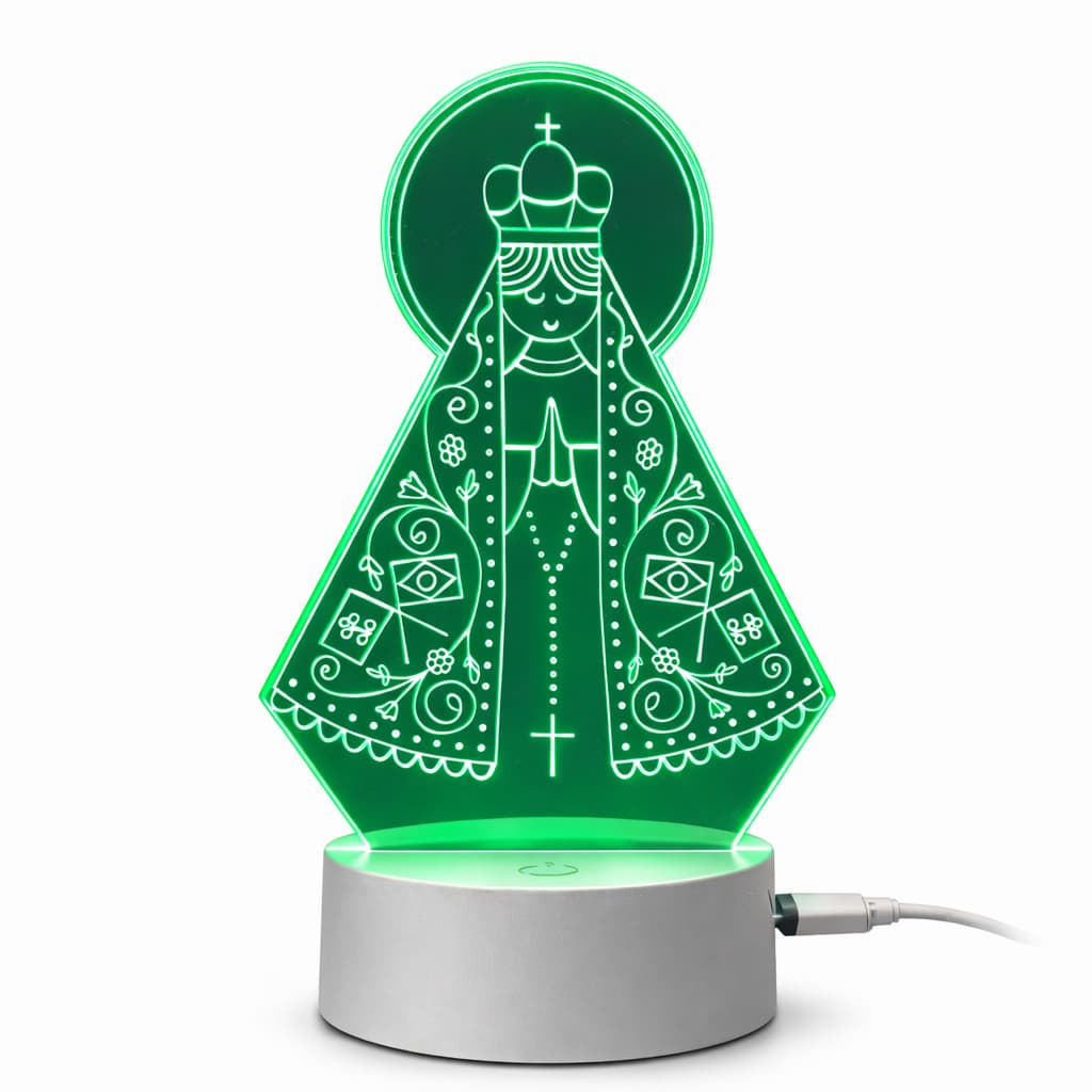 Luminária Abajur LED 3D Nossa Senhora Sagrada Família Acrílico Decoração Fé Luz