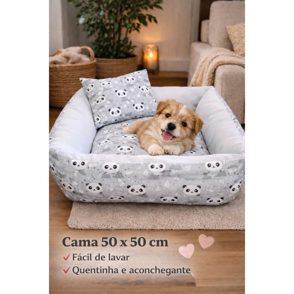 Cama Pet Panda cinza Tamanho 50x50cm