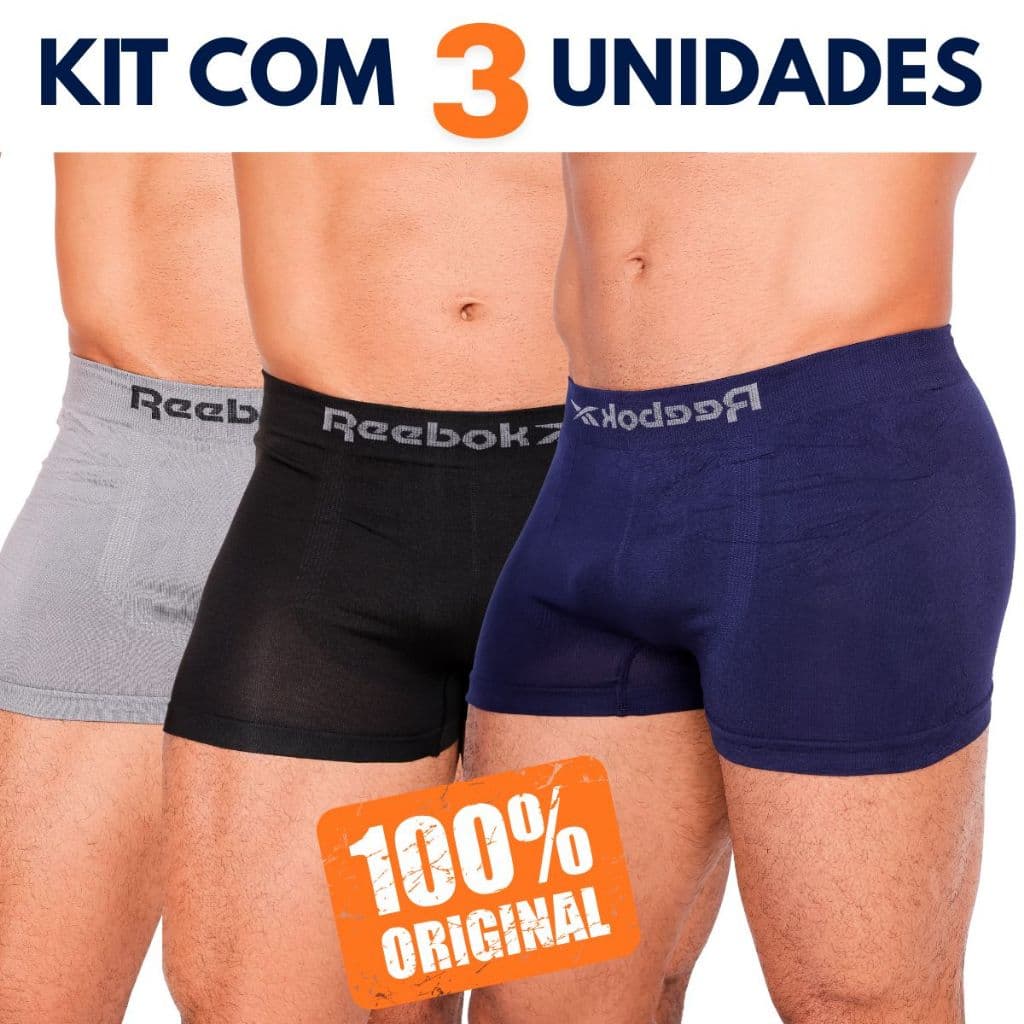 Kit 3 Cuecas Boxer Masculina Sem Costura Microfibra Premium Conforto Reebok
