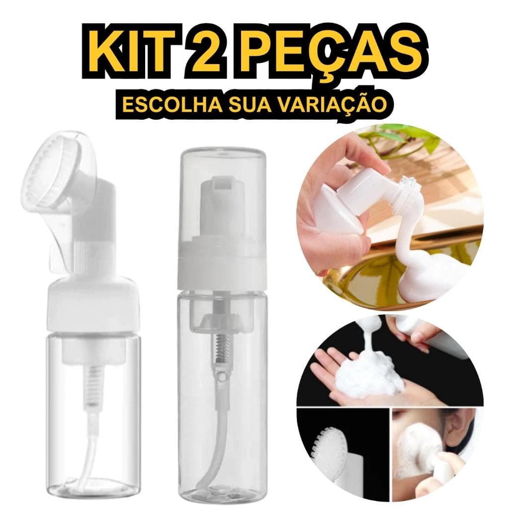 Frascos Espumadores 100ml com Pump Foaming e Escova Facial Limpeza Skincare Reutilizável
