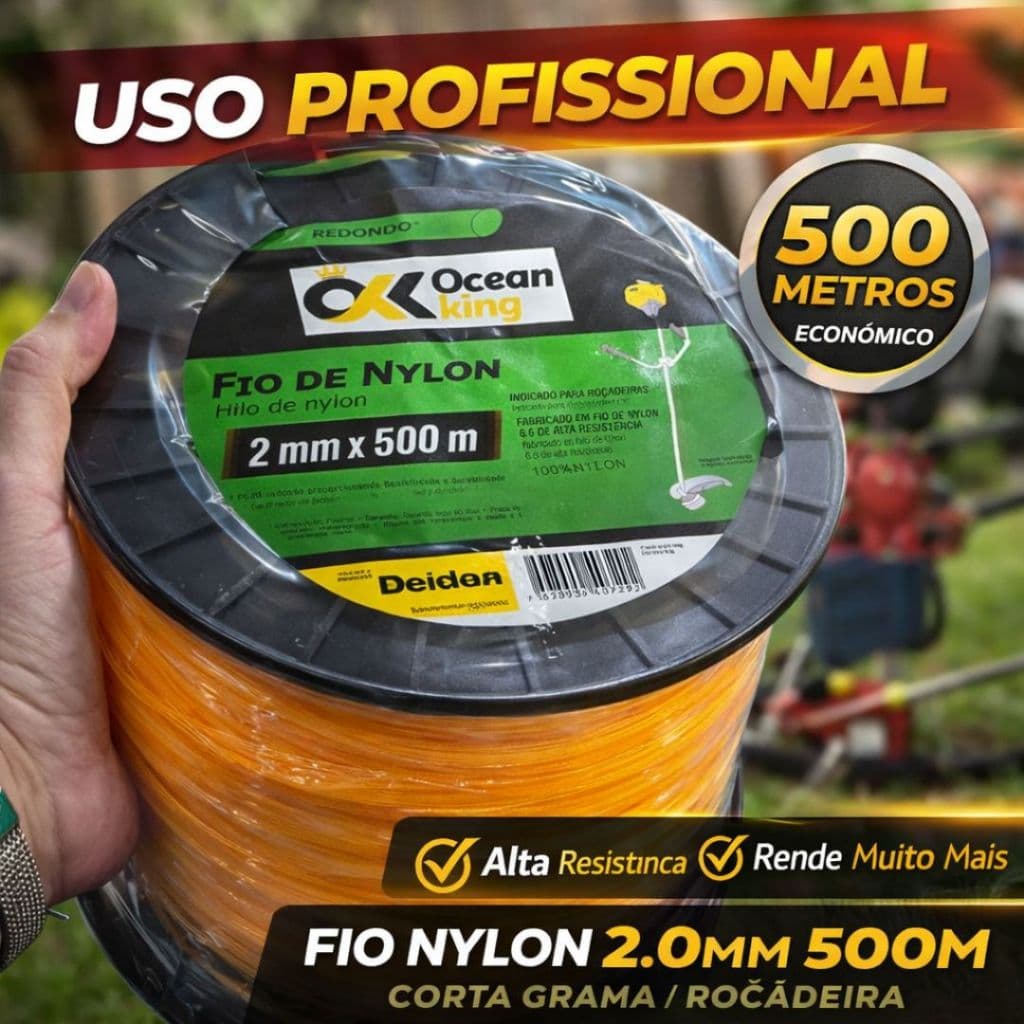 Fio Nylon Roçadeira 2.0mm 500m Profissional Corta Grama Alta Durabilidade