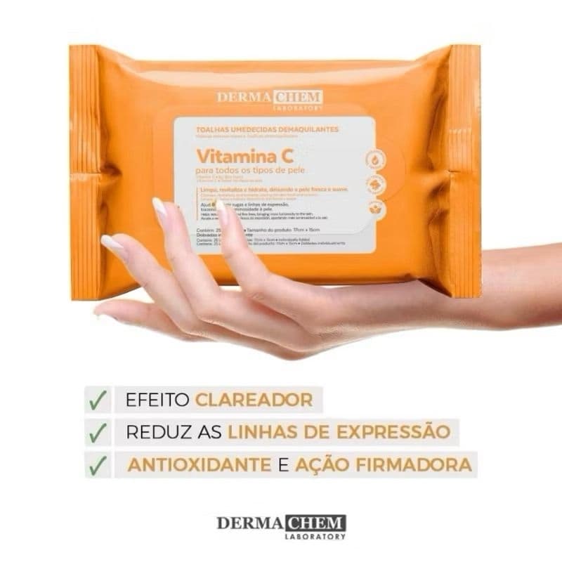 Lenço Demaquilante Dermachem Vitamina C - Limpeza Profunda e Rejuvenescimento