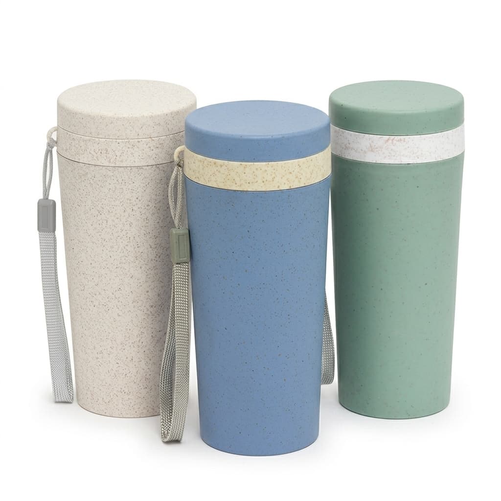 Copo Térmico Fibra De Bambu 350ml Com Tampa Rosqueável