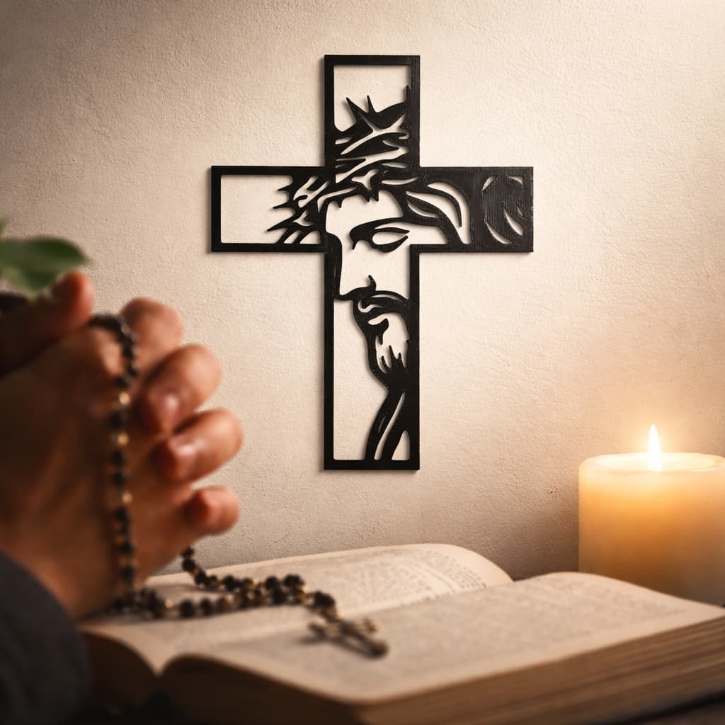 Cruz Decorativa de Jesus para Parede 18cm | Decoração Cristã Religiosa | Cantinho de Oração | Cruz Vazada Moderna .
