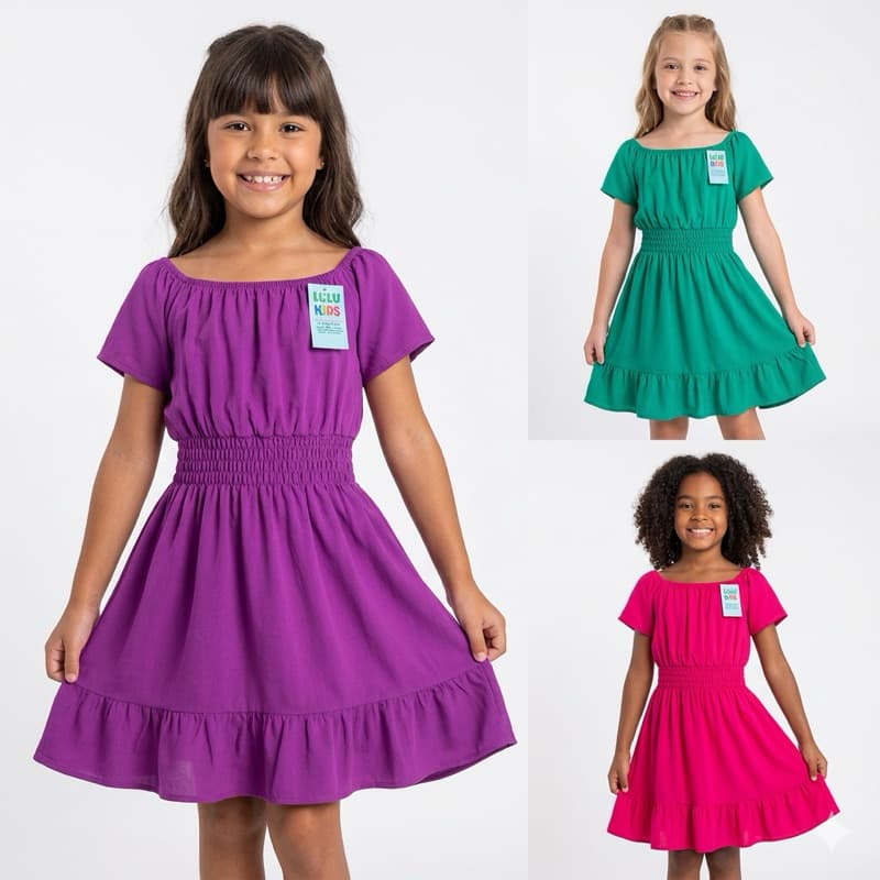 Vestido Princesa Curto em Viscose Infantil e Juvenil. Vestido Estilosa /Moda Blogueirinha /Moda Evangélica/ Casamento