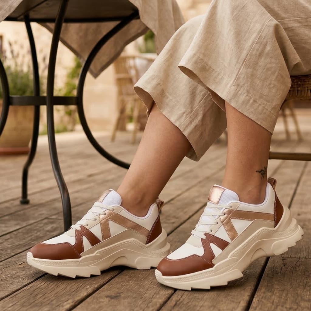 Tênis Feminino Confortável, Plataforma Tratorada e Design Sofisticado