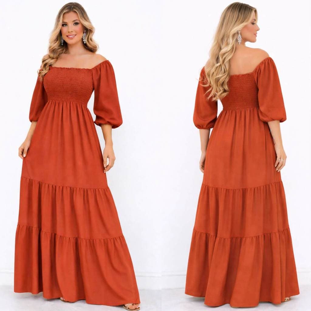 Vestido Moda Cristã Longo Feminino Manga Princesa Lastex Confortável Elegante