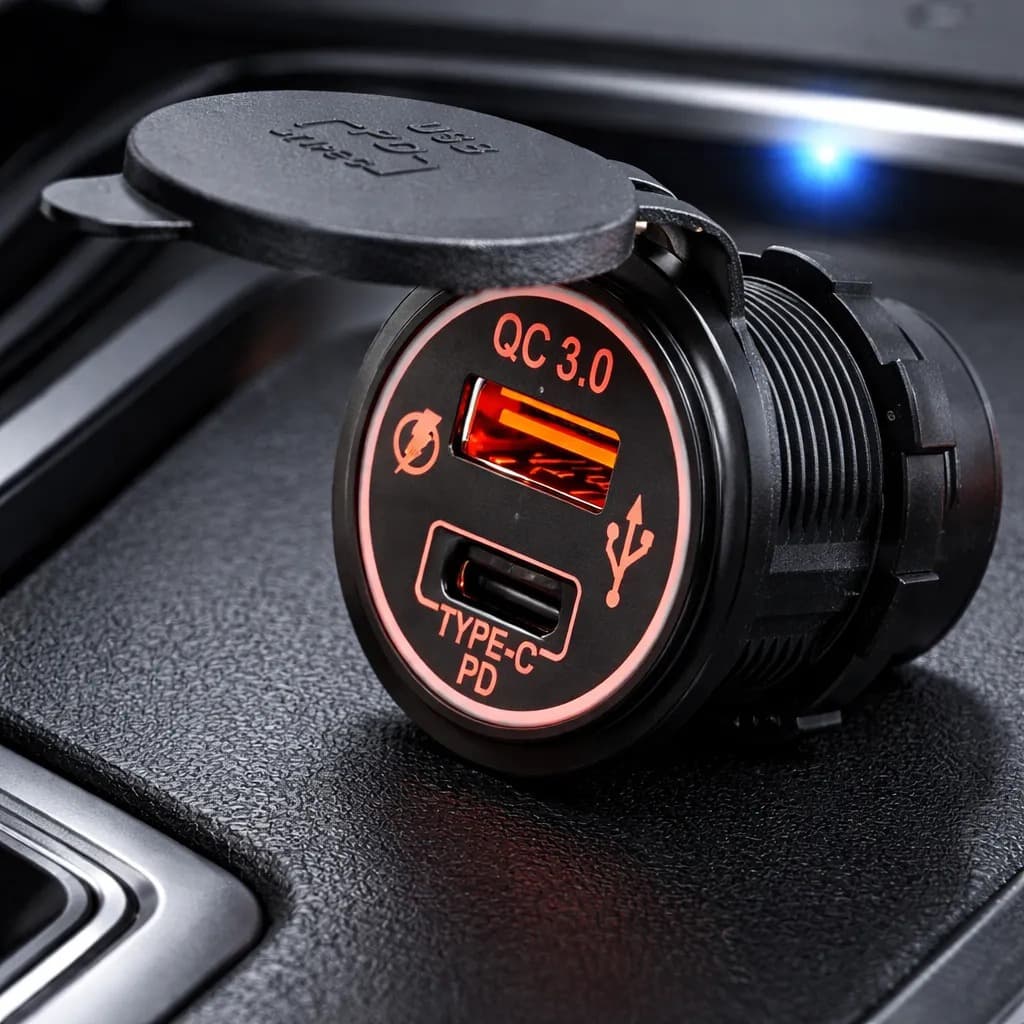 Tomada Carregador Veicular USB Tipo C PD3 Carro Caminhão Onibus Turbo Voltímetro Pronta Entrega