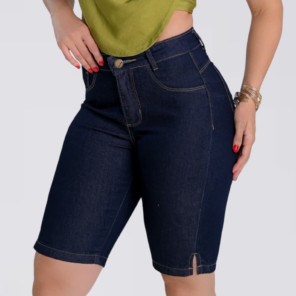Bermuda Jeans Feminina Ciclista Cintura Alta Empina Bumbum Elastano Lycra Short