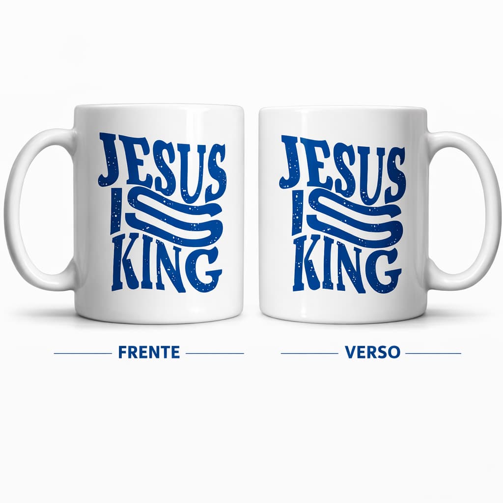 Caneca Jesus Is King Cristã Personalizada 325ml Cerâmica Presente Evangélico Café Frase Religiosa