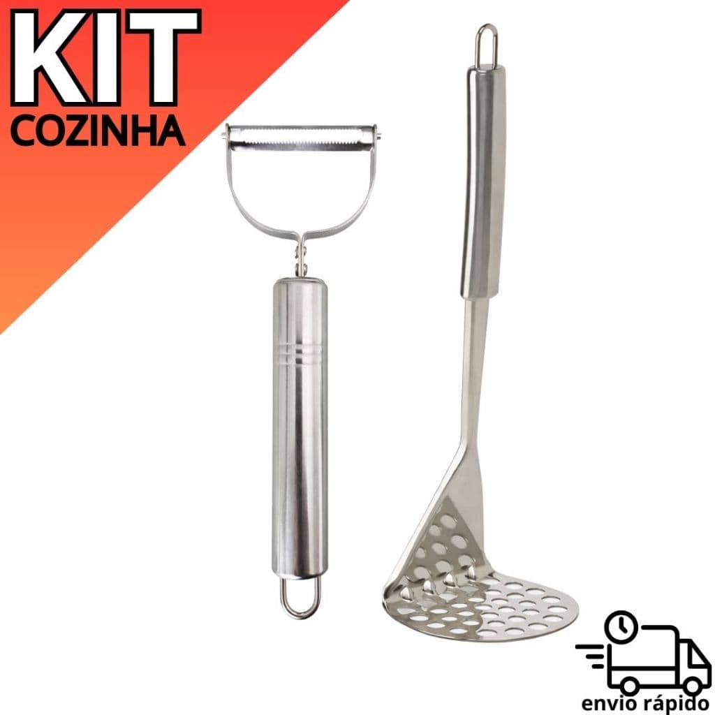 Kit Descascador de Legumes + Amassador de Batata Inox Utensílios Cozinha