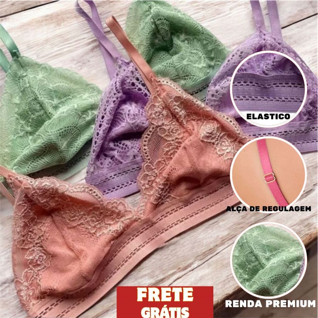 Kit 2 Sutiã De Renda Sem Bojo Com Forro e Com Regulagem Tipo Top Com Elastico